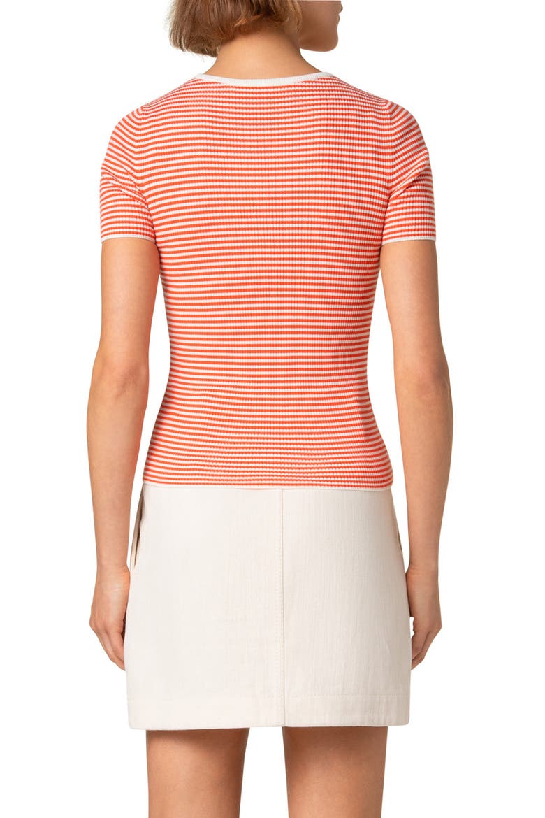 Sailor Stripe Short Sleeve Virgin Wool Rib Sweater, Alternate, color, CREAM-ORANGE