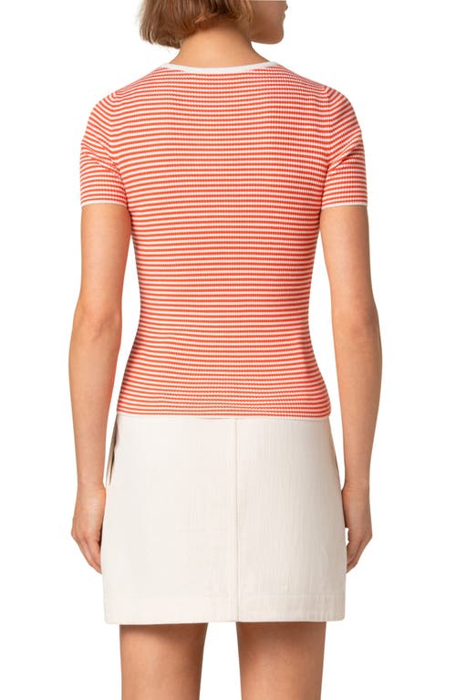 Akris Punto Sailor Stripe Short Sleeve Virgin Wool Rib Sweater In Cream-orange