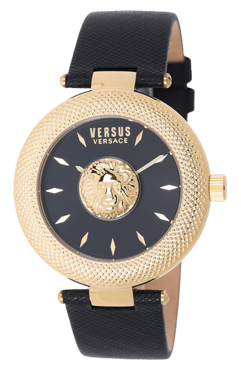 VERSUS Versace Versace Textured Dial Leather Strap Watch, 40mm, Main, color,