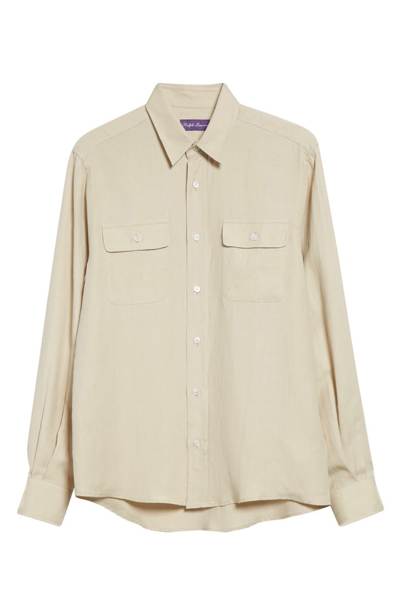 Ralph Lauren Purple Label Cooper Silk & Linen Button-Up Shirt, Main, color, Summer Sand