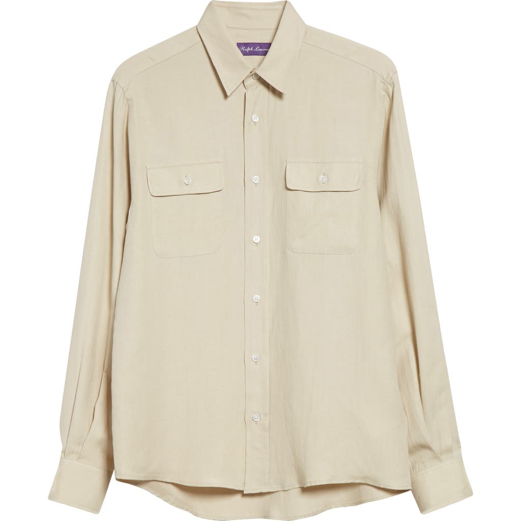 Ralph Lauren Purple Label Cooper Silk & Linen Button-up Shirt In Neutral