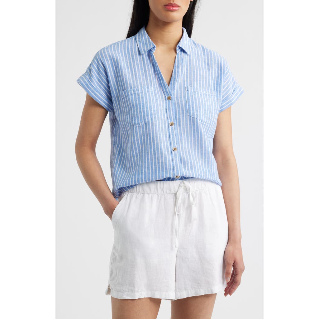 BEACHLUNCHLOUNGE BEACHLUNCHLOUNGE ARCHIE STRIPE SHORT SLEEVE BUTTON-UP SHIRT