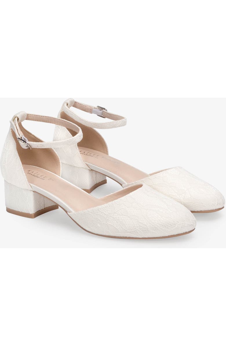 Kailee P Yvonne Lace Round Toe Low Block Heel Wedding Shoes with Ankle Strap, Main, color,