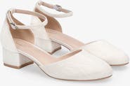 Kailee P Yvonne Lace Round Toe Low Block Heel Wedding Shoes with Ankle Strap