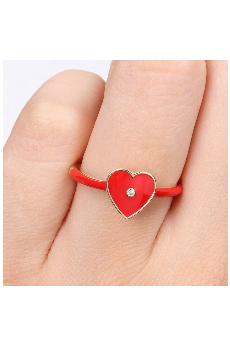 Gold Plated Created White Sapphire Enamel Ring, Alternate, color, RED