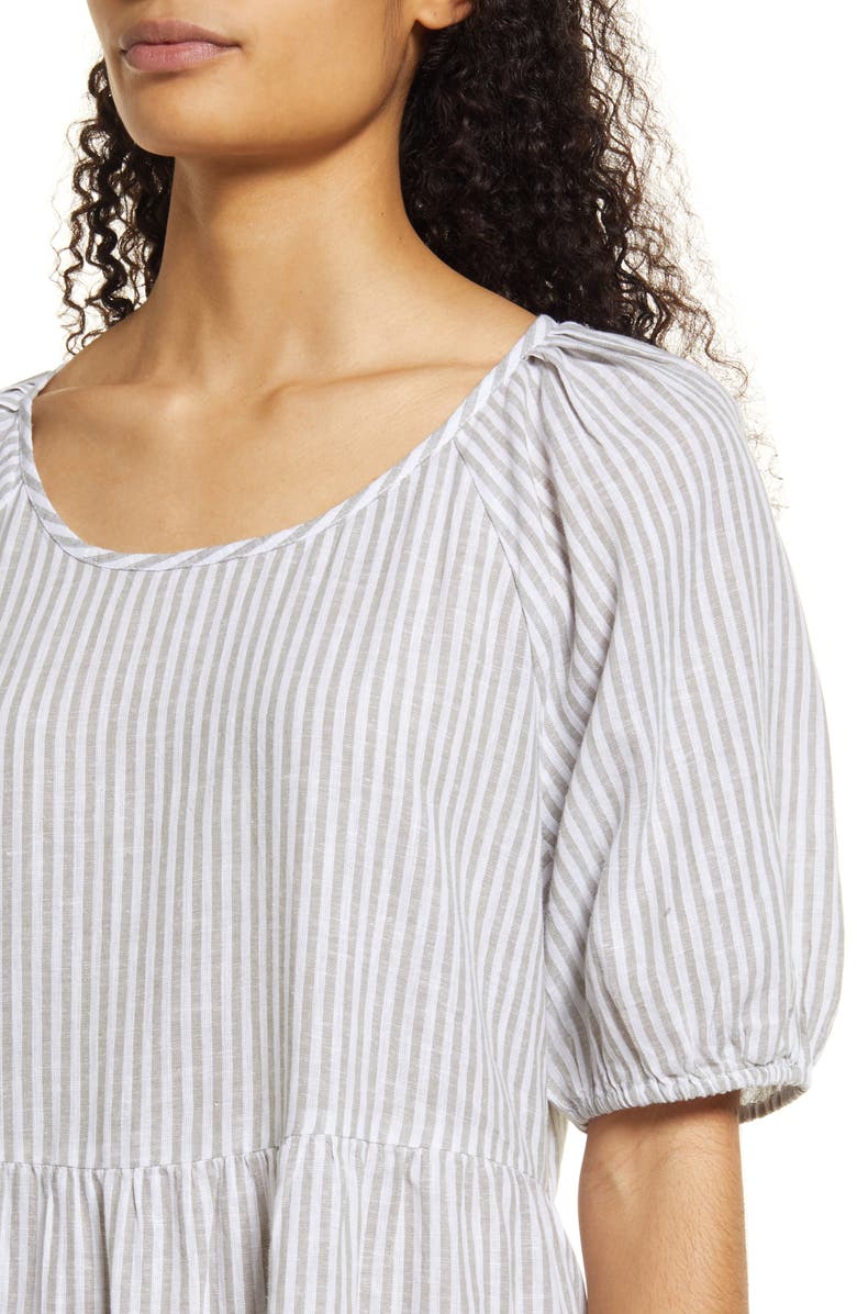 beachlunchlounge Luca Puff Sleeve Linen & Cotton A-line Dress, Alternate, color,
