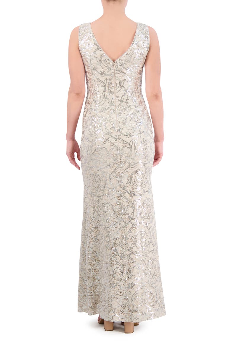 Sequin Ruffle Sleeveless Lace Trumpet Gown, Alternate, color, CHAMPAGNE