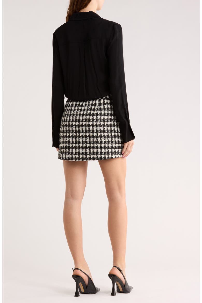 Mattie Long Sleeve Mixed Media Minidress, Alternate, color, BLACK/ WHITE