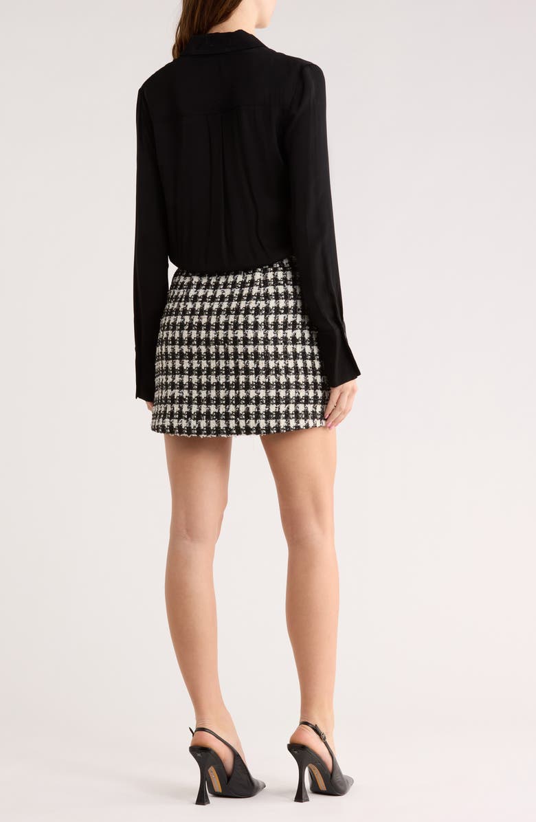 Alice + Olivia Mattie Long Sleeve Mixed Media Minidress, Alternate, color, Black/ White