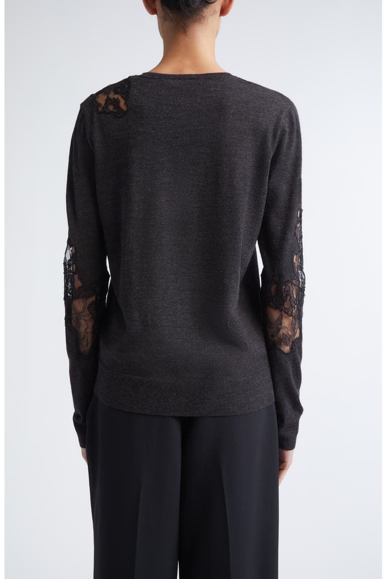 Lace Inset Merino Wool Crewneck Sweater, Alternate, color, GRAPHITE