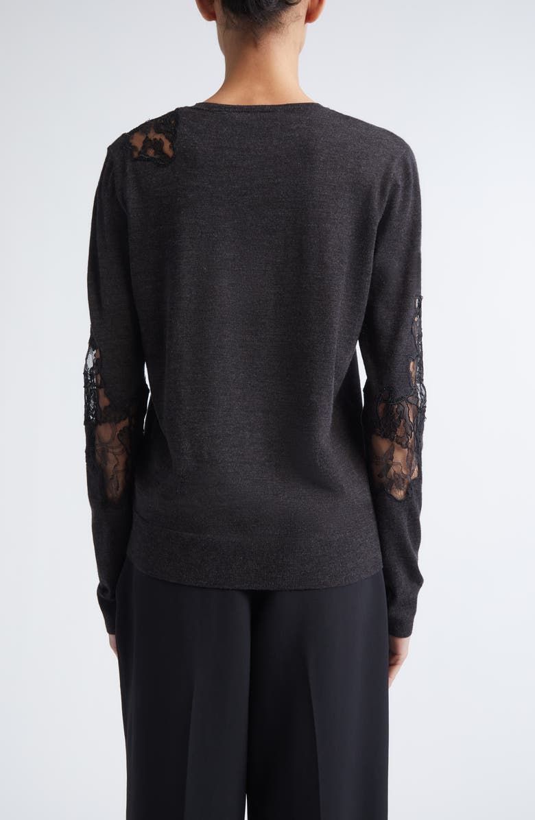 Jason Wu Collection Lace Inset Merino Wool Crewneck Sweater, Alternate, color, Graphite