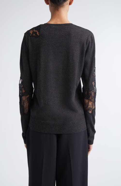Jason Wu Collection Lace Inset Merino Wool Crewneck Sweater In Black