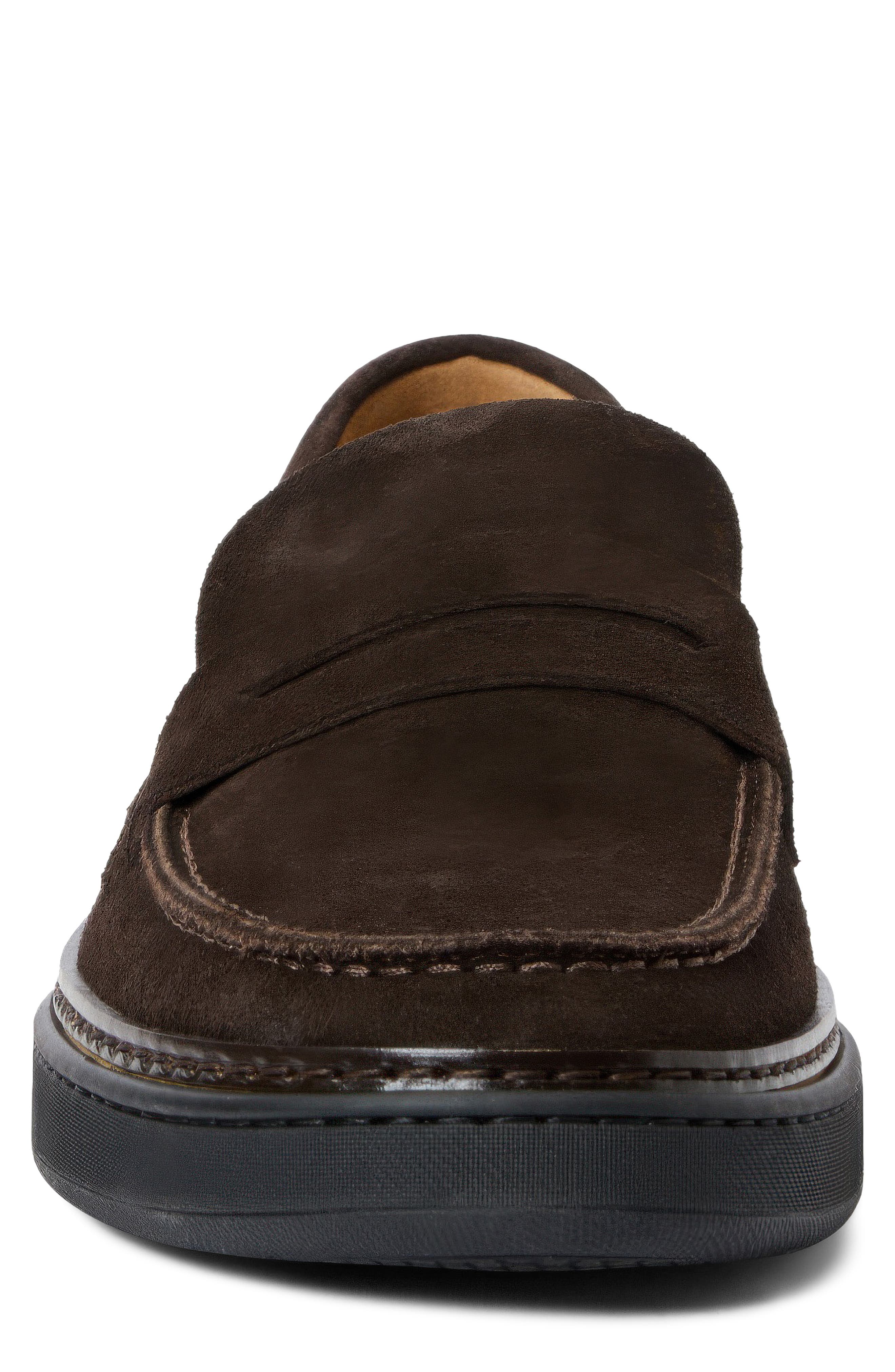 Bucarest Water Repellent Penny Loafer, Alternate, color, DARK BROWN SUEDE