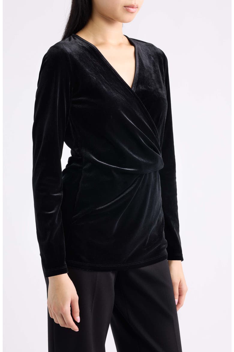 Faux Wrap Velvet Top, Alternate, color, ANNE BLACK