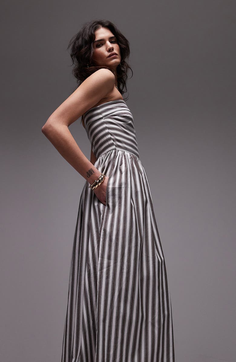 Topshop Stripe Strapless Cotton Midi Dress, Alternate, color, 