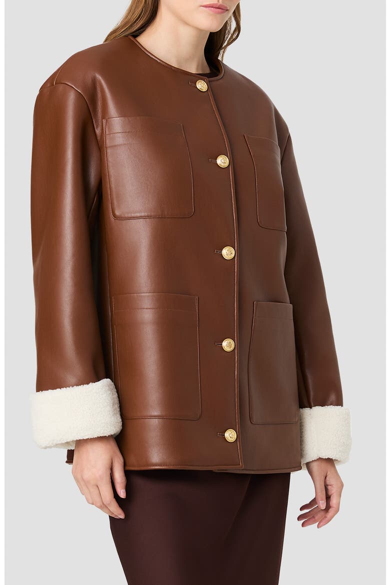 Porto Faux Leather Jacket, Alternate, color, DARK CARAMEL