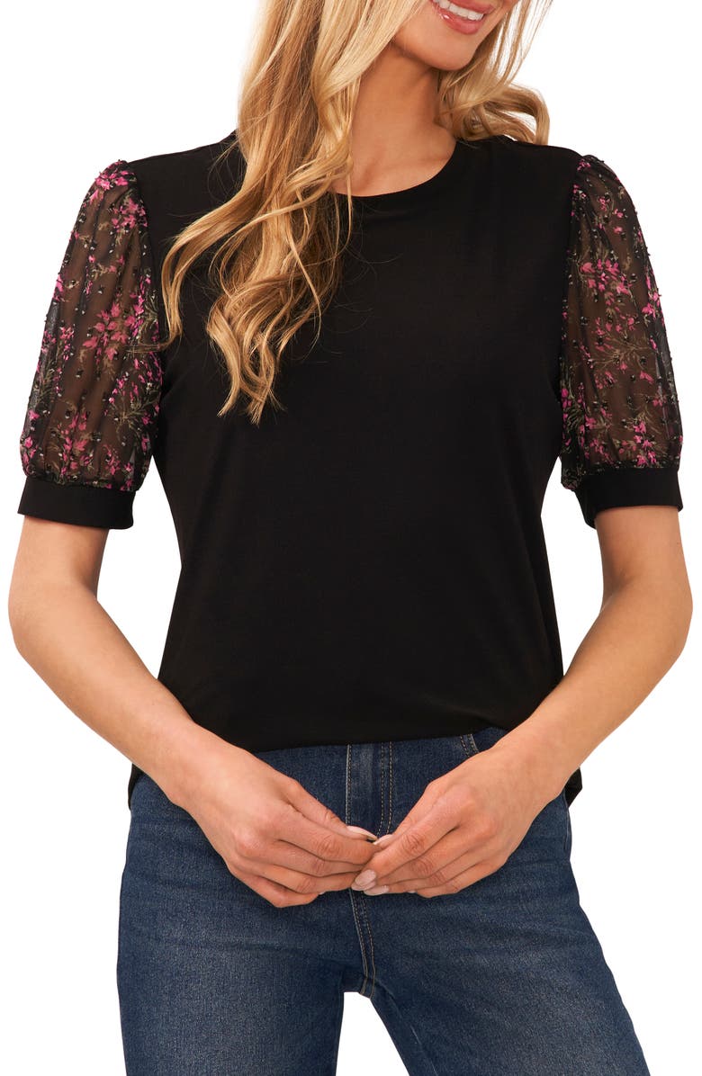 CeCe Mixed Media Puff Sleeve Top, Main, color,