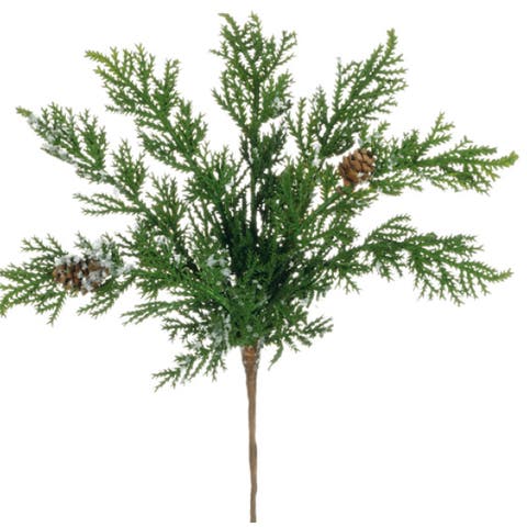 Sullivan's Christmas Cypress with Snow Pick, Green Faux Floral Stem for Crafting, Weddings, Home and Holiday Decoration, 10 Inch