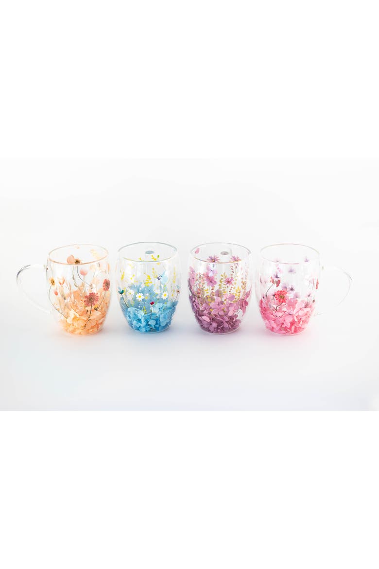 Double Wall Flower Mugs, Assorted Colors, Set of 4, Main, color, Multi