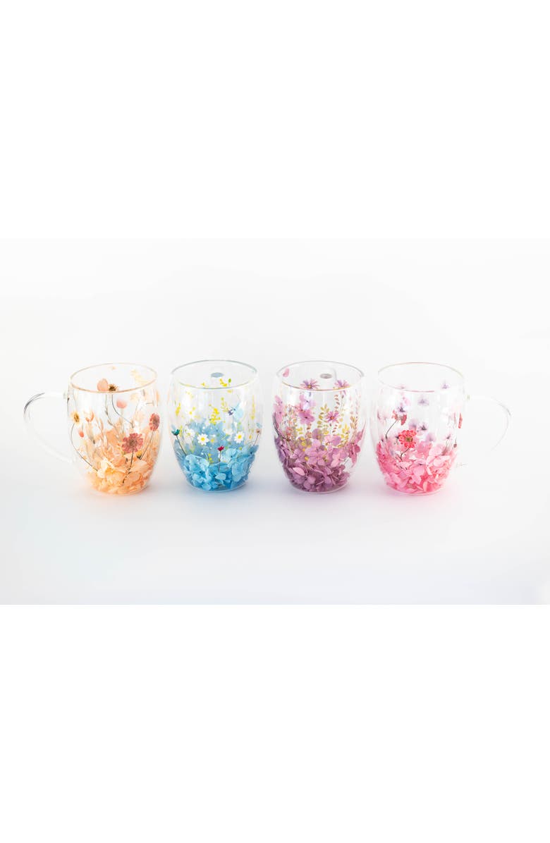Jeanne Fitz Double Wall Flower Mugs, Assorted Colors, Set of 4, Main, color, Multi