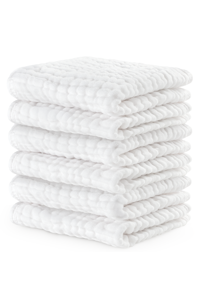 Comfy Cubs Muslin Washcloths - Pack of 6, Main, color, White