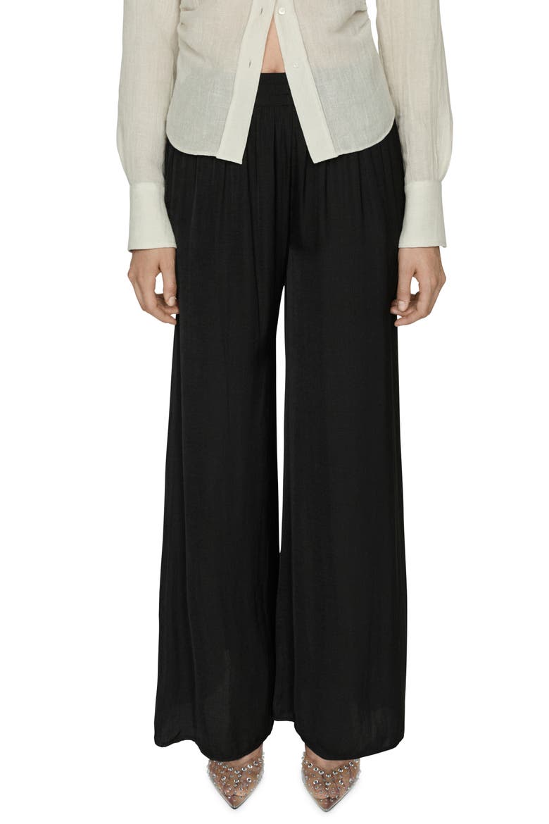Pleated Wide Leg Pull-On Pants, Main, color, BLACK