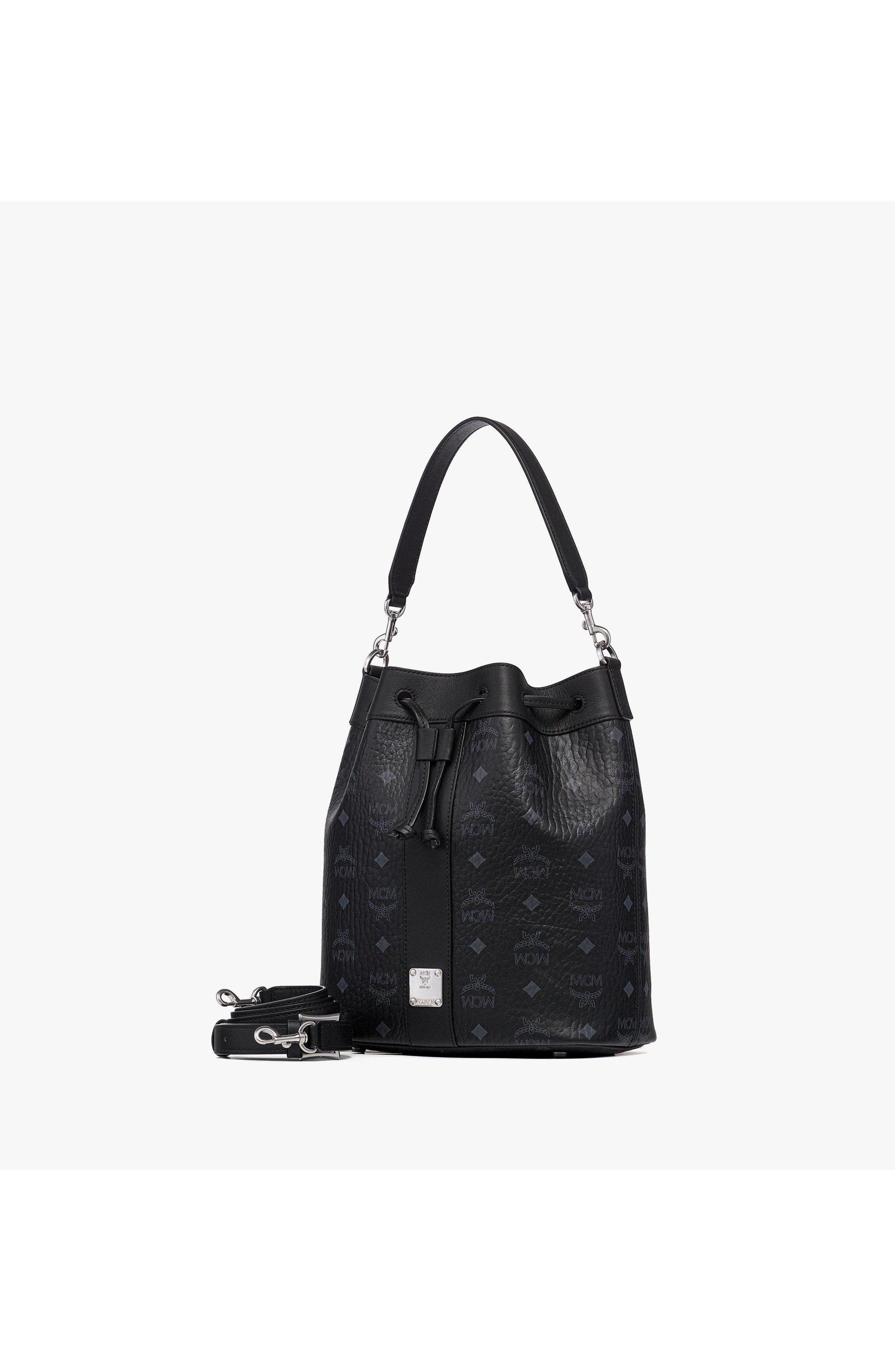 Medium Dessau Drawstring Bag in Visetos, Alternate, color, Black