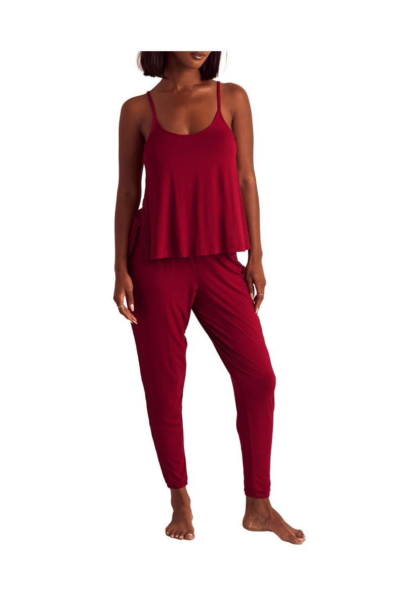 Adore Me Marsha Pajama Cami & Jogger Set, Main, color, Dark Red