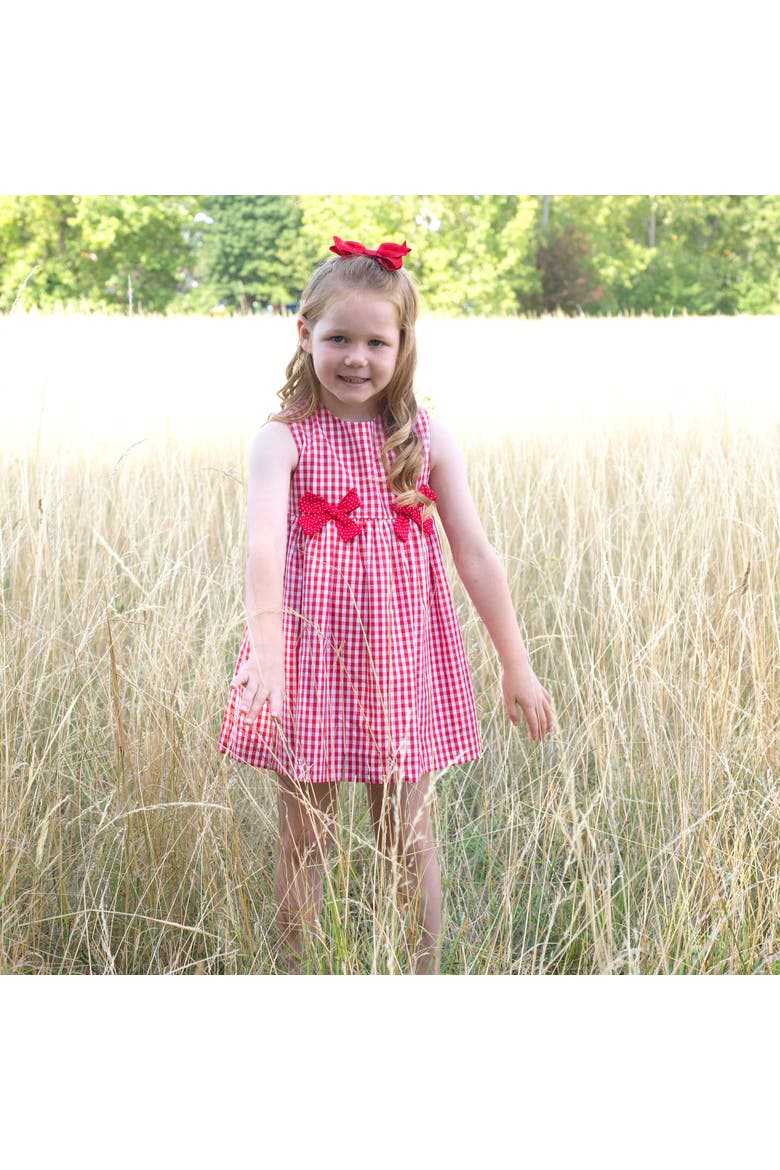 Gingham Bow Dress, Alternate, color, Red