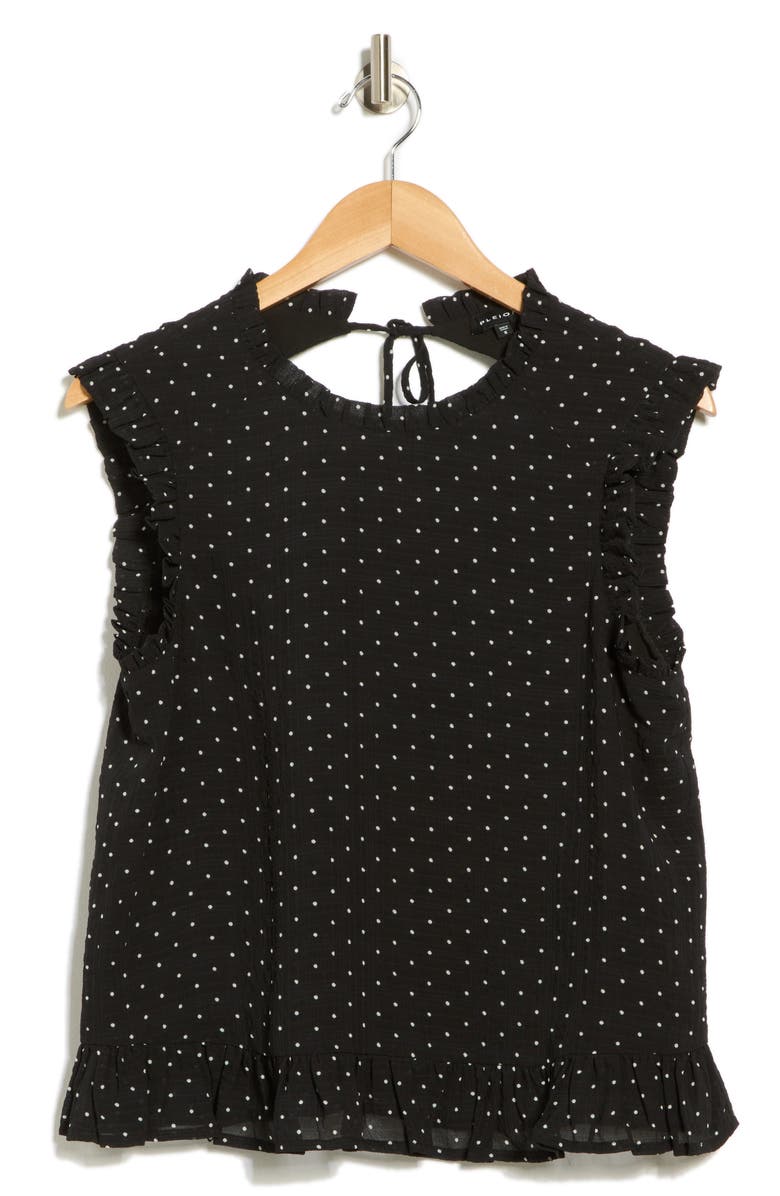 Pleione Ruffle Shell Top, Alternate, color, Black / Ecru Polka Dot