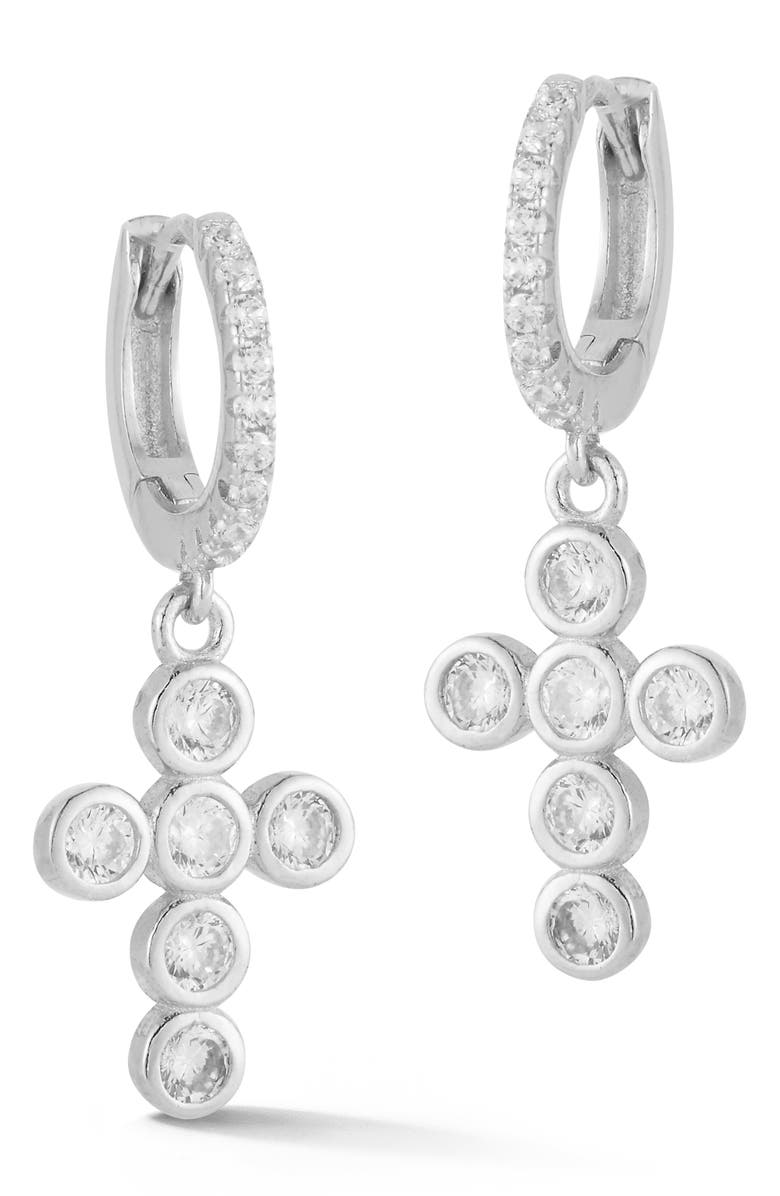SPHERA MILANO Cross CZ Drop Earrings, Main, color, Silver