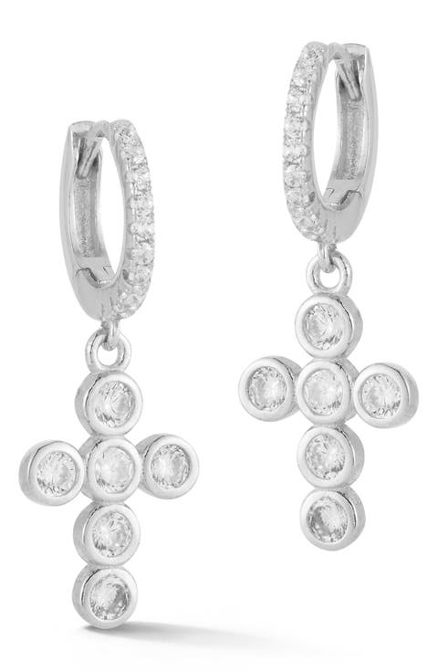 Cross CZ Drop Earrings