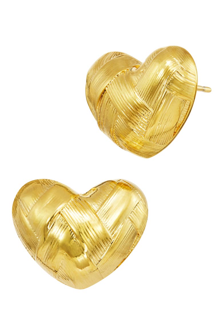 Basketweave Textured Heart Stud Earrings, Main, color, YELLOW GOLD