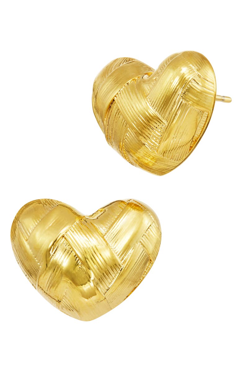 SAVVY CIE JEWELS Basketweave Textured Heart Stud Earrings, Main, color, Yellow Gold