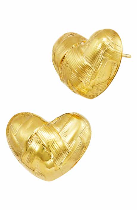 SAVVY CIE JEWELS Basketweave Textured Heart Stud Earrings