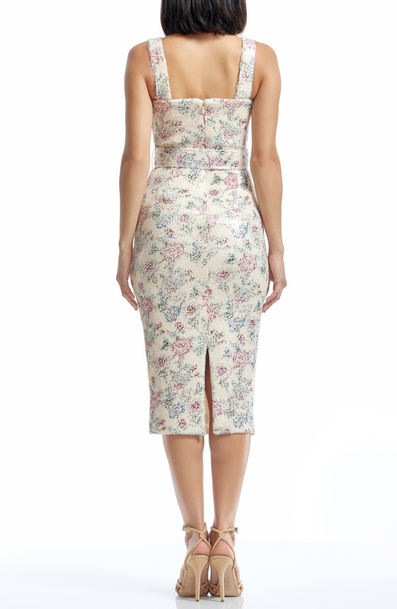 Dress the Population Nicole Sequin Floral Tweed Sheath Dress, Alternate, color, Cream Multi