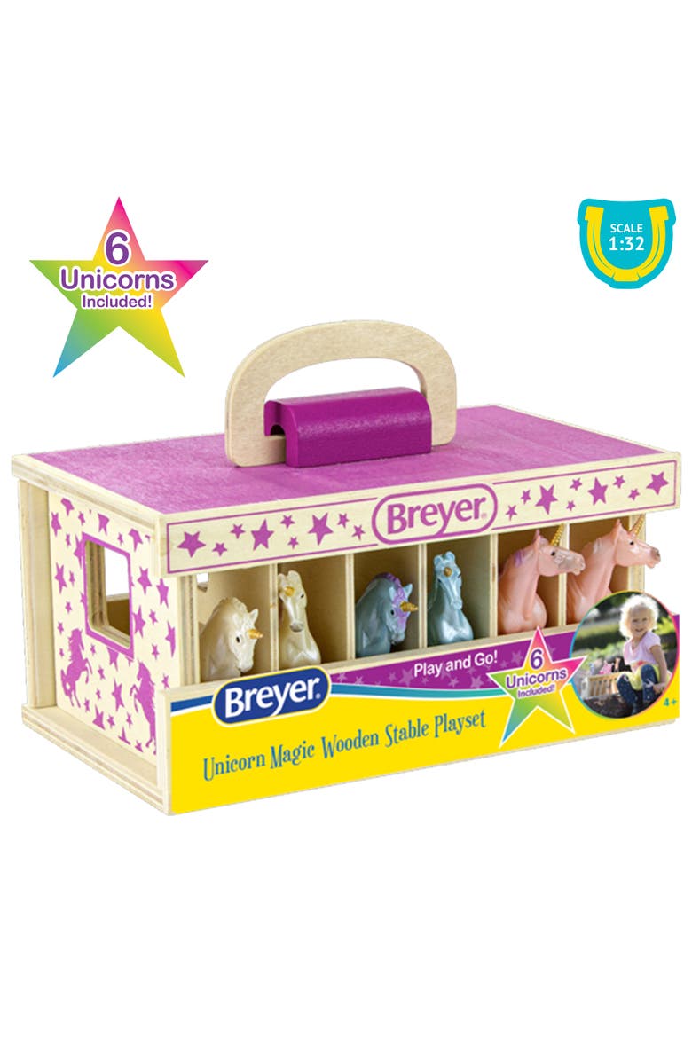 Breyer Horses Unicorn Magic Wooden Stable Playset with 6 Unicorns, 132 Scale, Alternate, color, Multicolored