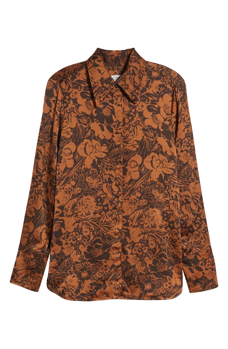 COS Oversize Floral Satin Button-Up Shirt, Alternate, color,