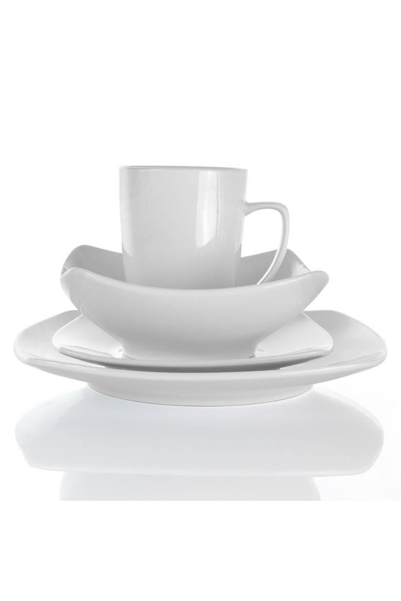 Hayes 16 Piece Square Porcelain Dinnerware Set, Alternate, color, White