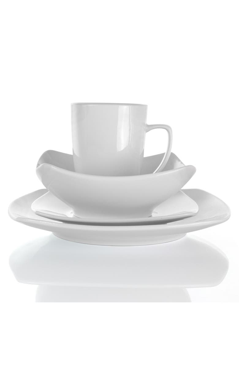 Elama Hayes 16 Piece Square Porcelain Dinnerware Set, Alternate, color, White