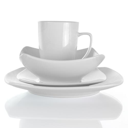 Elama Hayes 16 Piece Square Porcelain Dinnerware Set In White