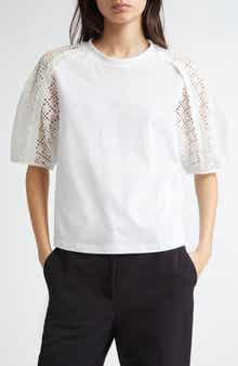 3.1 Phillip Lim Broderie Anglaise Mixed Media Cotton Top