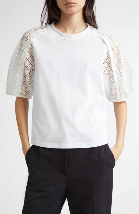 3.1 Phillip Lim Broderie Anglaise Mixed Media Cotton Top