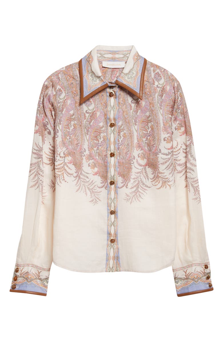 Zimmermann Alchemy Paisley Ramie Button-Up Shirt, Alternate, color, Cream Paisley
