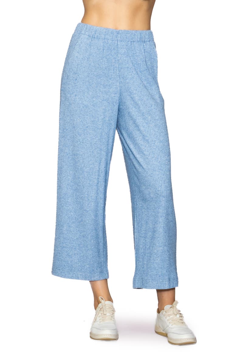 Rib Crop Wide Leg Pants, Main, color, HEATHER BLUE