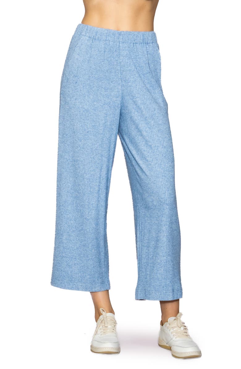 MELLODAY Rib Crop Wide Leg Pants, Main, color, Heather Blue