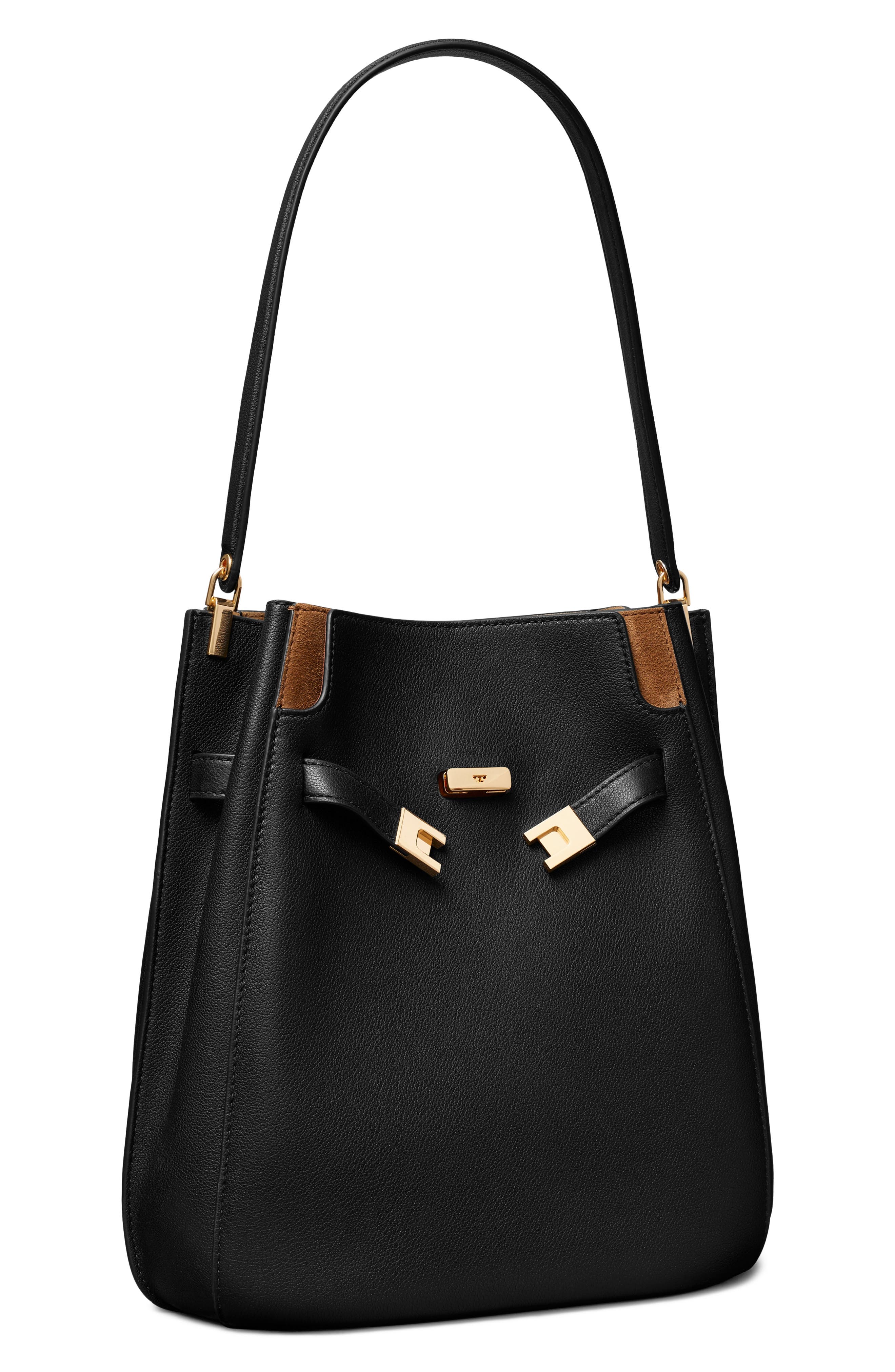 Lee Radziwill Leather Double Bucket Bag, Alternate, color, TORY BLACK