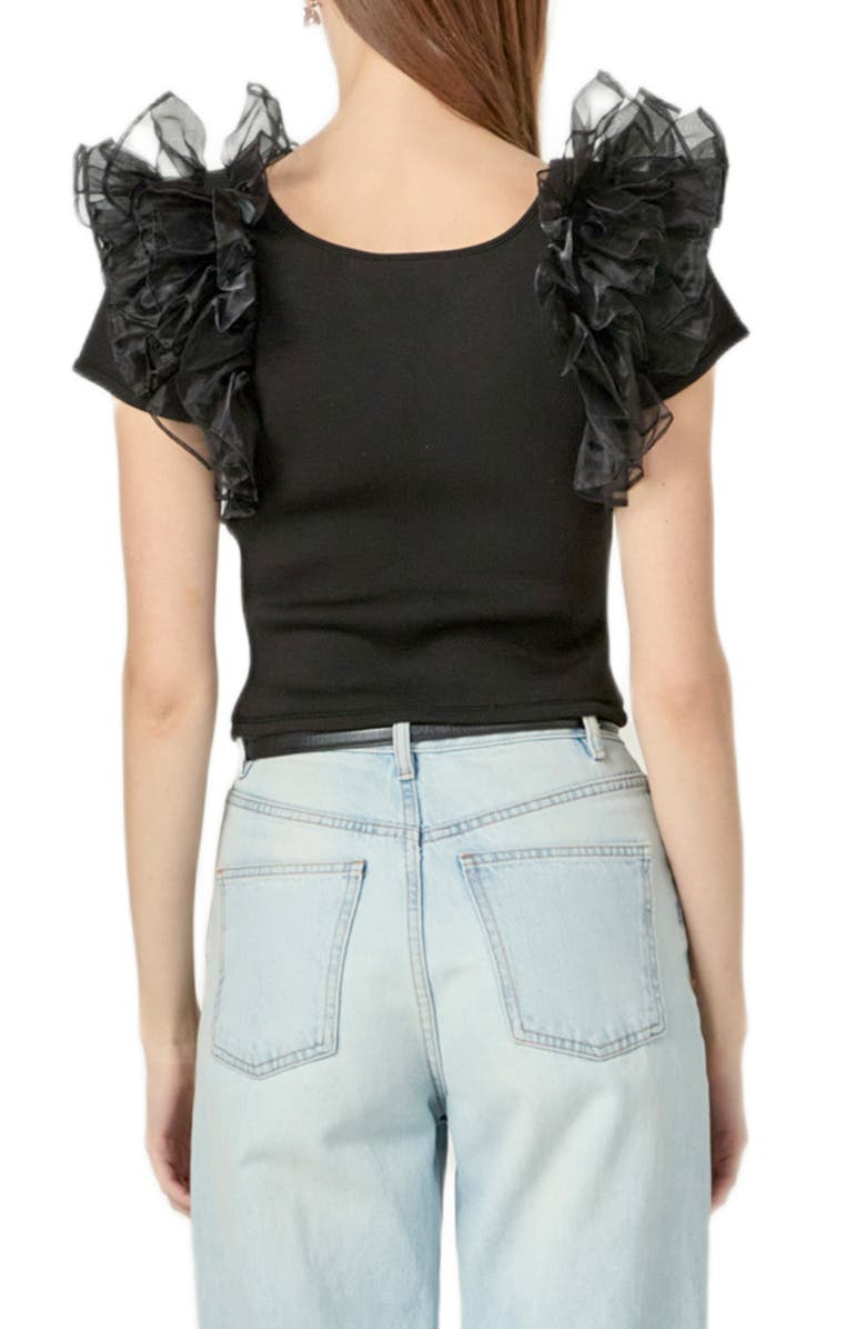 English Factory Organza Trim Top, Alternate, color, Black