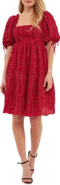 English Factory Gingham Crinkled Flounce A-Line Dress