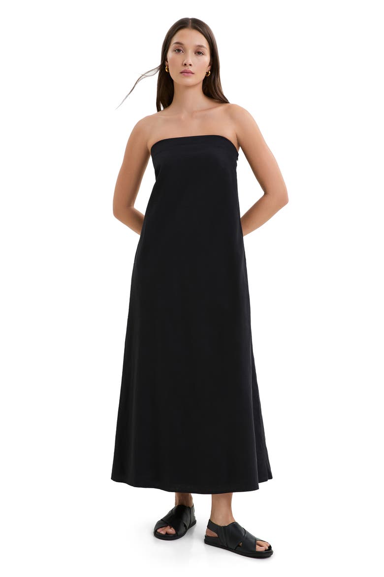 Aine Cotton & Linen Voile Dress, Alternate, color, BLACK